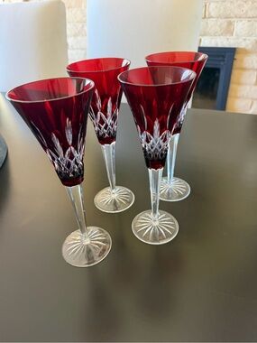 Waterford Rare Ruby Red Lismore Crystal Champagne Flutes